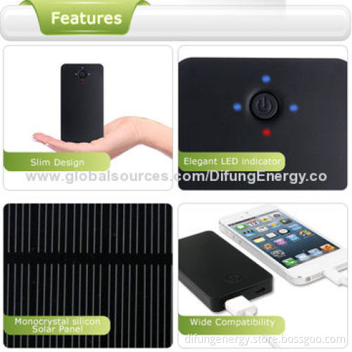 Mini Size 2,500mAh Solar Mobile Phone Charger with CE/RoHS Mark, 98 x 51 x 12mm Size
